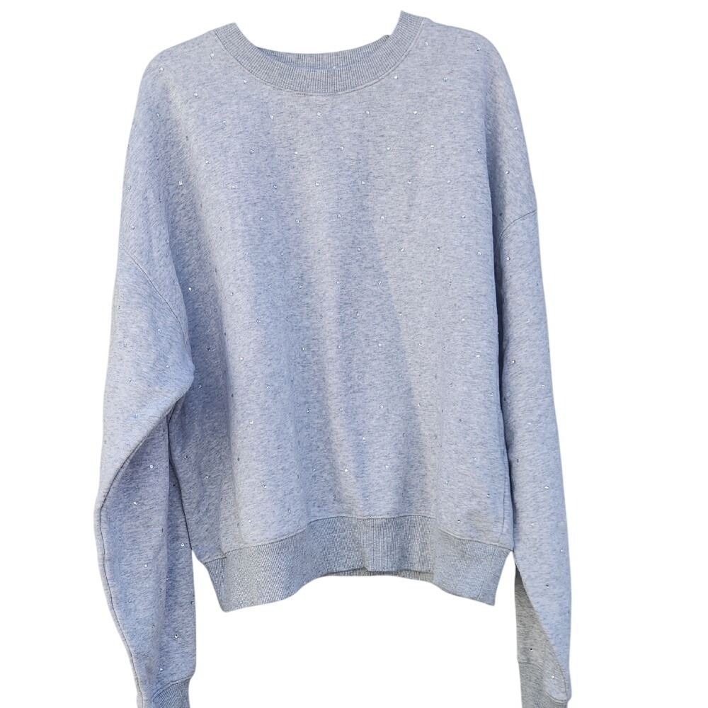 Good American Crystal Rhinestone Embellish Crewneck Sweatshirt Medium Boyfriend - Picture 1 of 7